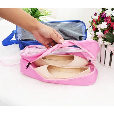 Transparent PVC window Waterproof Nylon Travel Daily Use Shoe Storage Bags with Zipper